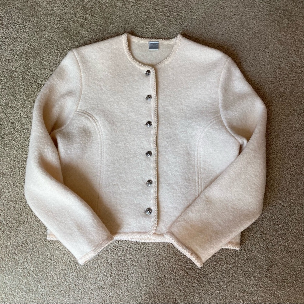 Vintage Cream White Boiled Wool Jacket Sweater Cardigan Coat Sz 9/10 Hong Kong